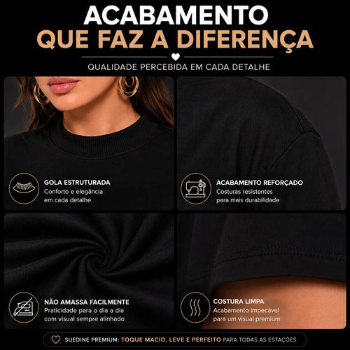 Blusa Cropped Manga Longa Feminino Gola Alta Suedine Premium