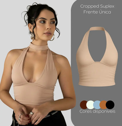 Cropped Top Amarraçao No Pescoço Poliamida Blogueira Balada