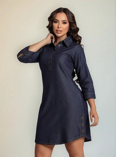 Chemise Jeans Feminina Manga 3/4 Leve Oversized Sem Lycra
