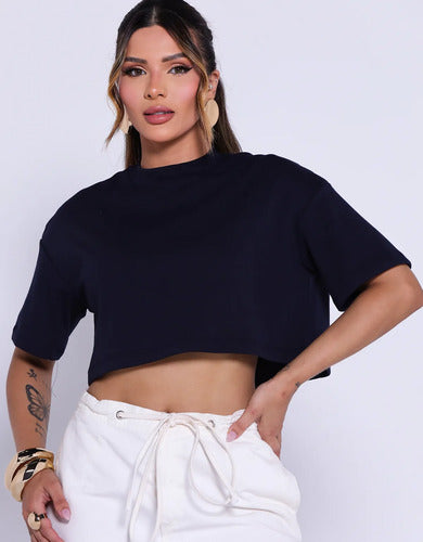 T-shirt Cropped Feminino Oversized Com Malha Suedine