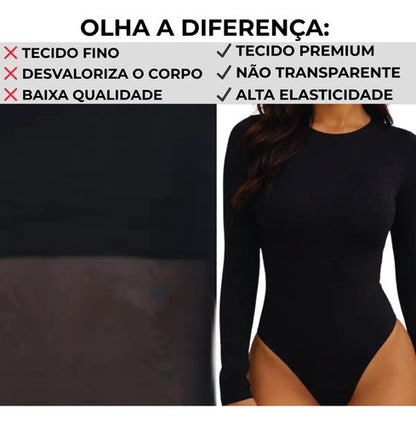 Body Feminino Manga Longa Gola Careca Liso Modelador Collant