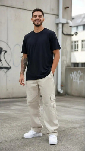 Calça Cargo Masculina Feminina Skate Larga Cordão Elástico