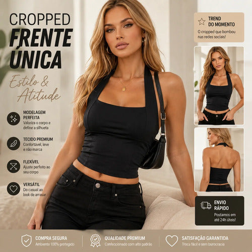 Cropped Halter Decote Gringa Frente Única Blusa Feminina