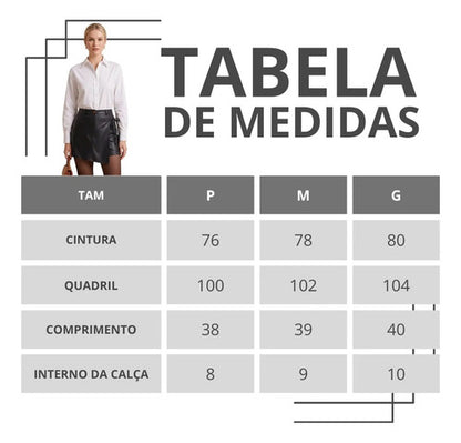 Short Saia Couro Sintético Feminino Cintura Alta Transpasse