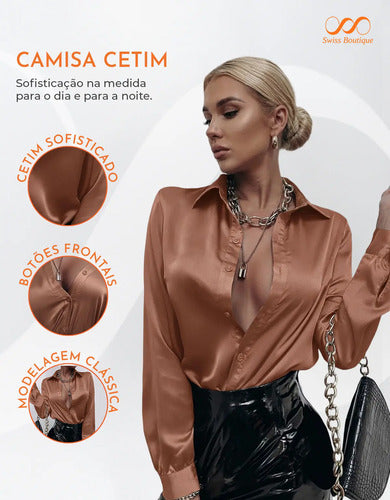 Camisa Camisete Social Feminina Seda Manga Longa Casual