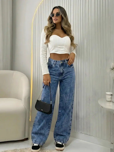 Calça Jeans Wide Leg Feminina Cintura Alta Pantalona