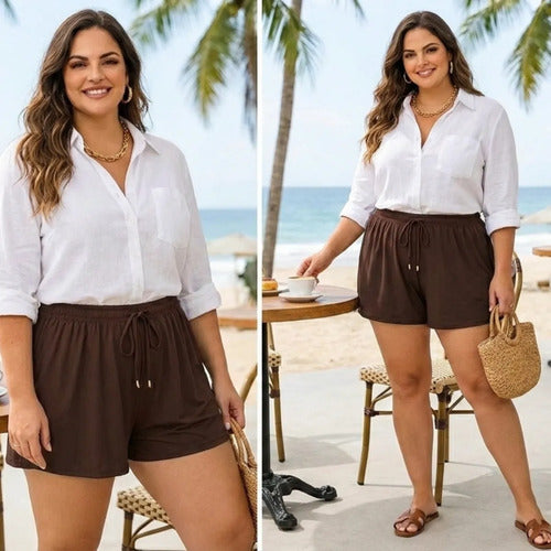 Short Feminino Soltinho Plus Size Saída De Praia Elastano