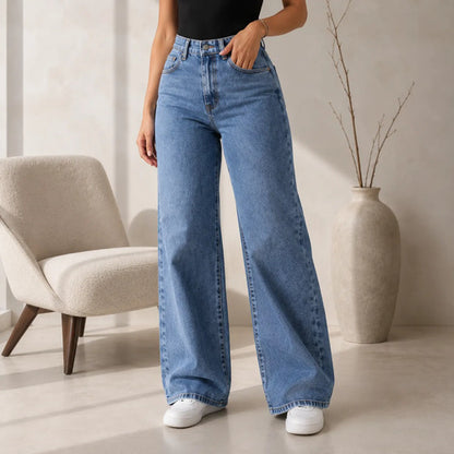 Calça Jeans Wide Leg Feminina Cintura Alta Pantalona