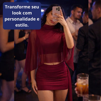 Conjunto Feminino Blusa E Saia Mini Tule Moda Gringa Suplex