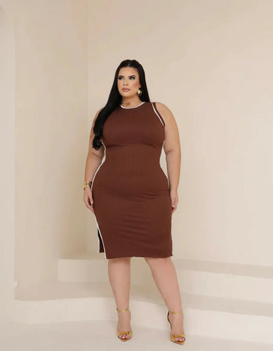 Vestido Midi Canelado Plus Premium Casual Básico Modelador