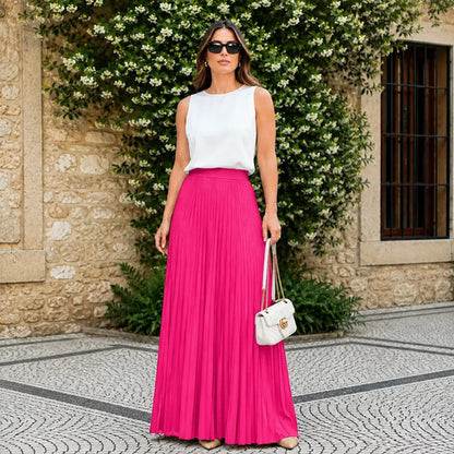 Saia Longa Feminina Plissada Cintura Alta Moda Evangélica
