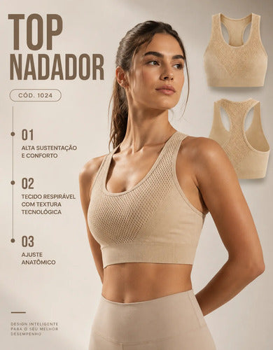 Kit 2 Top Sutiã Com Bojo Alça Nadador Fitness Reforçado