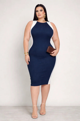 Vestido Midi Plus Canelado Premium Regata Casual Modelador