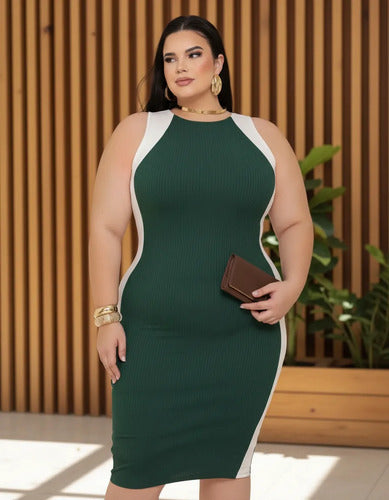 Vestido Midi Plus Canelado Premium Regata Casual Modelador