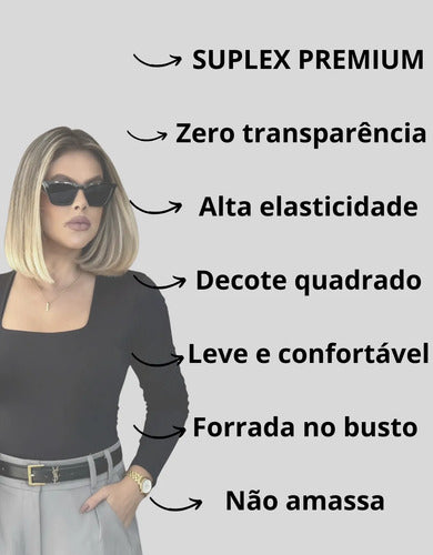 Blusa Manga Longa Feminina Decote Quadrado Segunda Pele