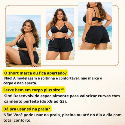 Short Feminino Soltinho Plus Size Saída De Praia Elastano
