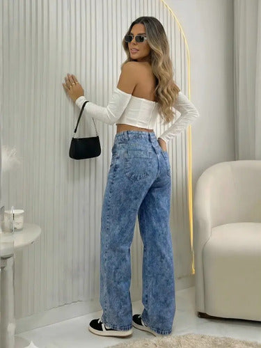 Calça Jeans Wide Leg Feminina Cintura Alta Pantalona