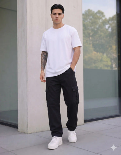Calça Cargo Masculina Feminina Skate Larga Cordão Elástico