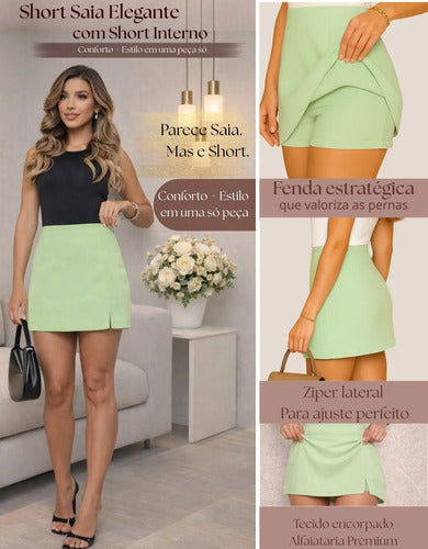 Shorts Saia Alfaiataria Feminino Fenda Lateral
