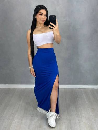 Saia Midi De Cintura Alta Longa Com Fenda Lateral Sensual