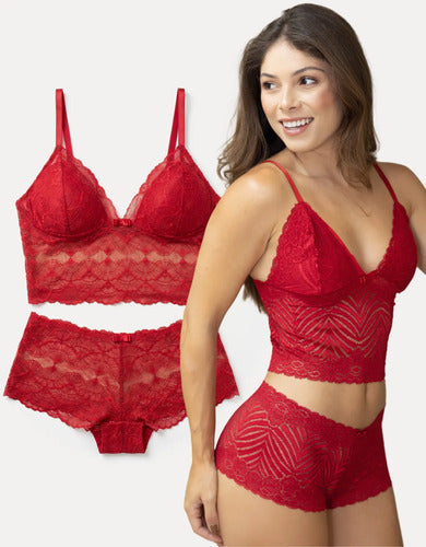 Conjunto Lingerie Sexy Calcinha Renda Langerie Femininas