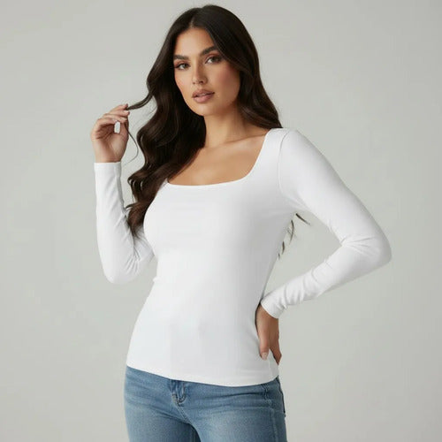 Kit 3 Blusa Manga Longa Inverno Decote Gola Quadrada