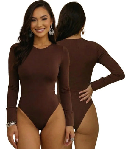 Body Feminino Manga Longa Gola Careca Liso Modelador Collant