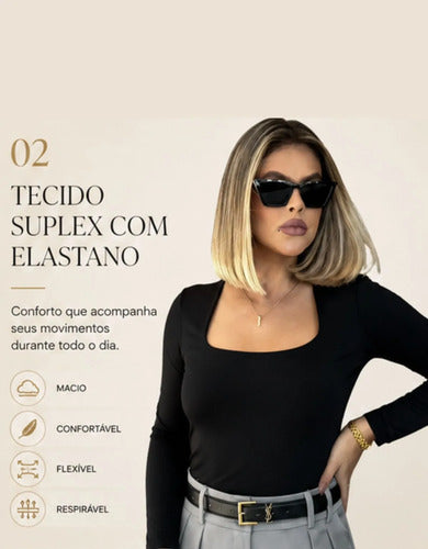 Blusa Manga Longa Feminina Decote Quadrado Segunda Pele