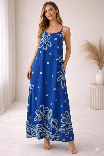 Vestido Feminino Longo Estampado Com Alça Regulável