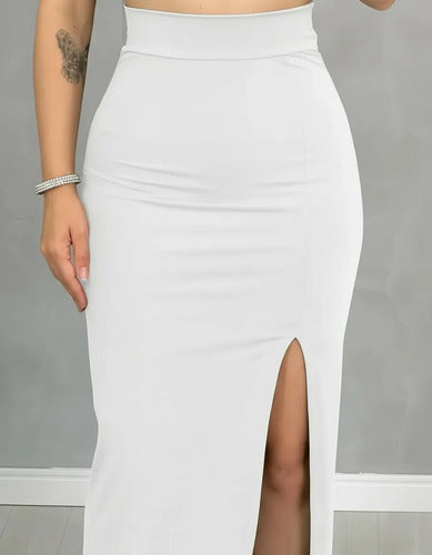 Saia Midi De Cintura Alta Longa Com Fenda Lateral Sensual