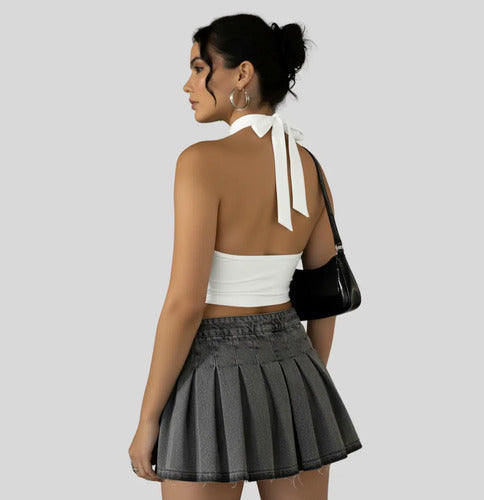 Cropped Top Amarraçao No Pescoço Poliamida Blogueira Balada
