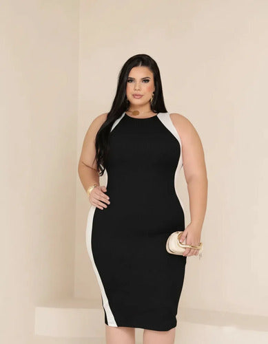 Vestido Midi Plus Canelado Premium Regata Casual Modelador