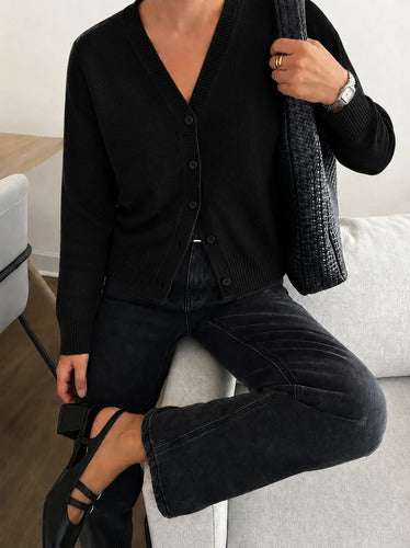 Blusa Cardigan Tricot Casaquinho Modal Com Botões Feminina