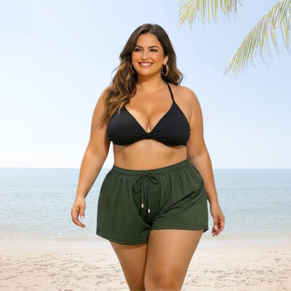 Short Feminino Soltinho Plus Size Saída De Praia Elastano