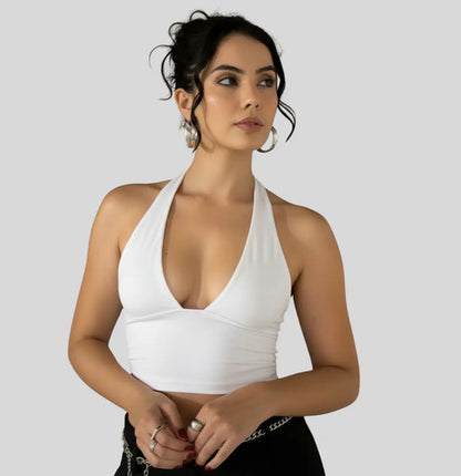 Cropped Top Amarraçao No Pescoço Poliamida Blogueira Balada