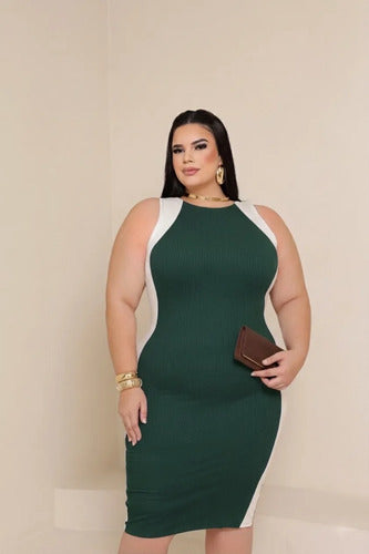 Vestido Midi Plus Canelado Premium Regata Casual Modelador