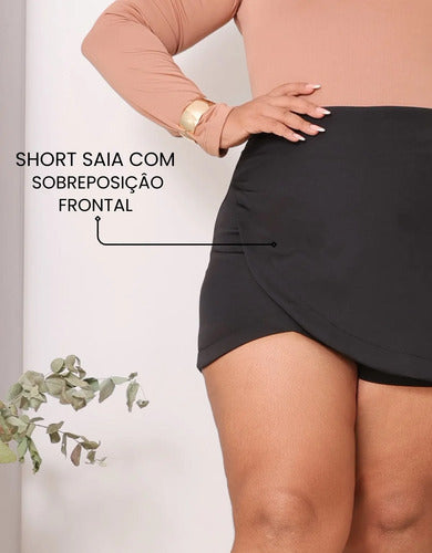 Short Saia Plus Size Cintura Alta Alfaiataria Premium Atual