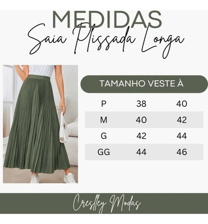 Saia Longa Feminina Plissada Cintura Alta Moda Evangélica