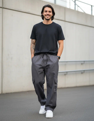 Calça Cargo Masculina Feminina Skate Larga Cordão Elástico