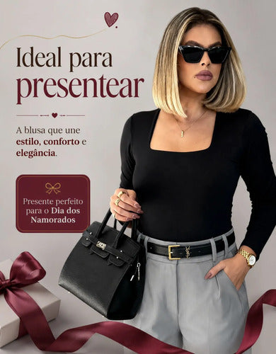 Blusa Manga Longa Feminina Decote Quadrado Segunda Pele