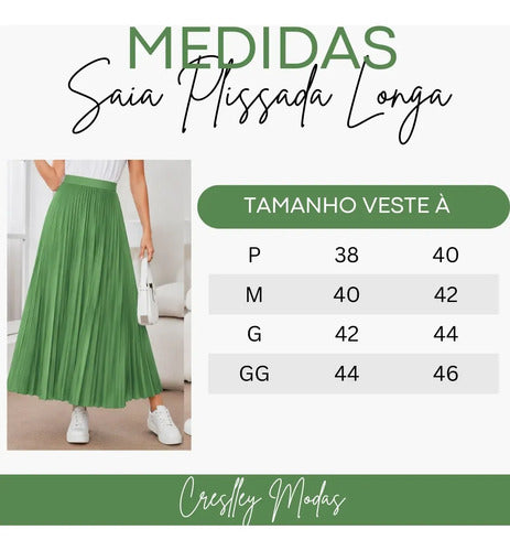 Saia Longa Feminina Plissada Cintura Alta Moda Evangélica