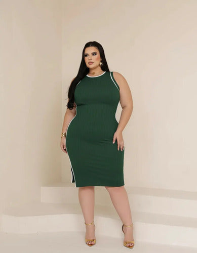 Vestido Midi Canelado Plus Premium Casual Básico Modelador