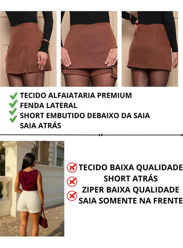 Shorts Saia Alfaiataria Feminino Fenda Lateral