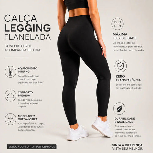 Calça Legging Flanelada Térmica Peluciada Inverno Forrada