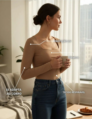 Kit 3 Blusa Manga Longa Inverno Decote Gola Quadrada