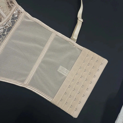 Cropped Corset Corselete De Renda Com Barbatana Feminino