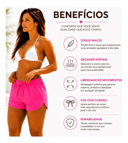 Kit 3 Short Feminino Tactel Academia Praia Piscina Verão