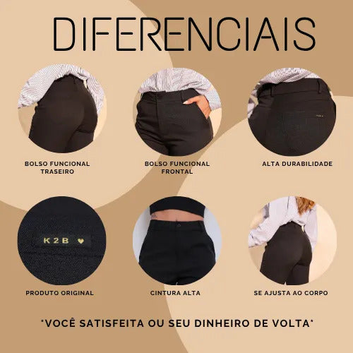Calça Social Feminina Preta Cintura Alta K2b Original