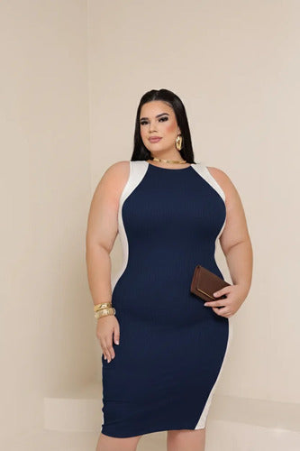 Vestido Midi Plus Canelado Premium Regata Casual Modelador
