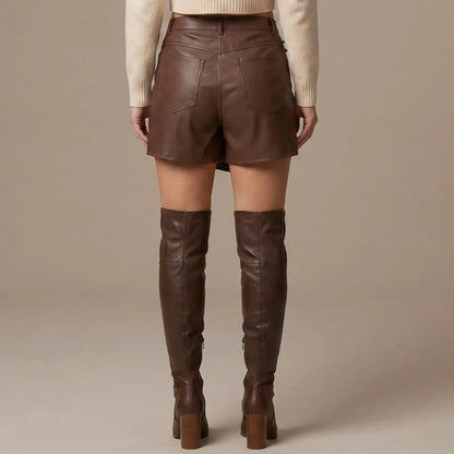 Short Saia Couro Sintético Feminino Cintura Alta Transpasse